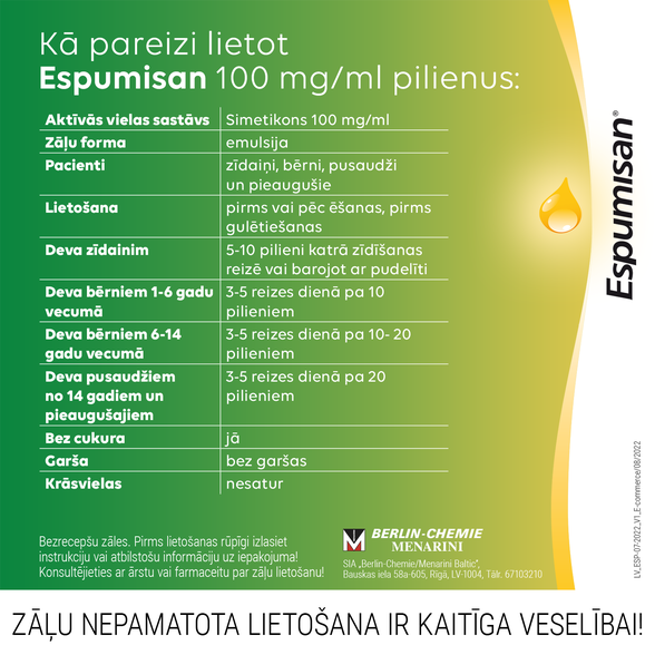 ESPUMISAN 100 mg/ml pilieni, 30 ml