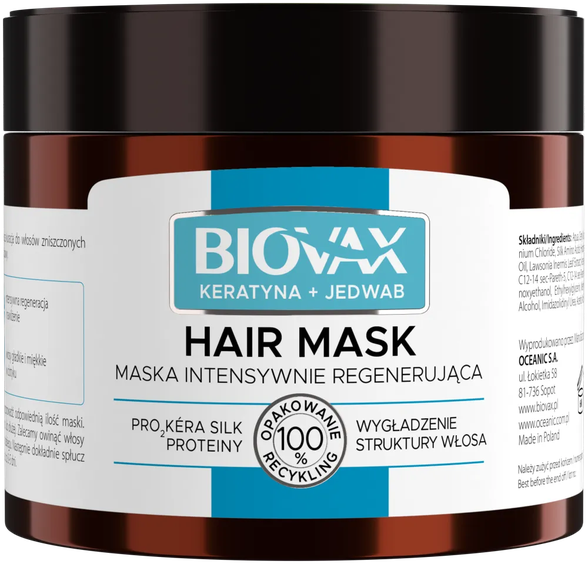 BIOVAX Keratin & Silk atjaunojoša maska matiem, 250 ml