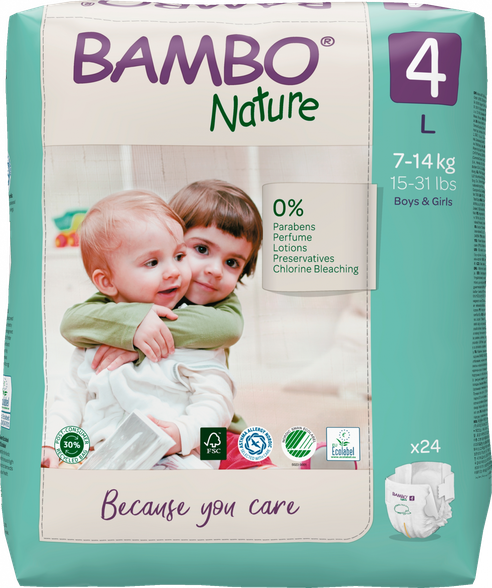 BAMBO NATURE Nature  L-4 (7-14 kg) autiņbiksītes, 24 gab.