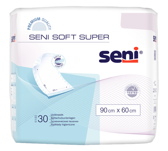 SENI Soft Super 60 x 90 cm absorbent bed pad, 30 pcs.