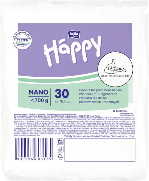 HAPPY   Nano  <700 g diapers, 30 pcs.