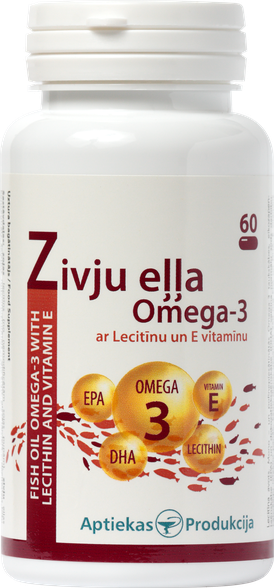 APTIEKAS PRODUKCIJA Zivju Eļļa Omega-3 Ar Lecitīnu Un E Vitamīnu kapsulas, 60 gab.