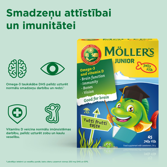 MOLLERS JUNIOR (augļu garša) želejas zivtiņas, 45 gab.