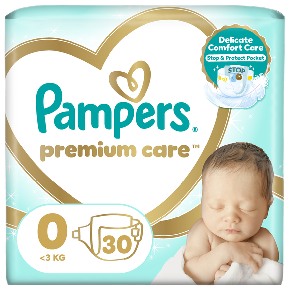 PAMPERS Premium Care 0 <3 кг подгузники, 30 шт.