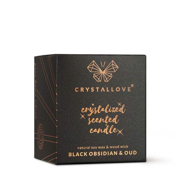 CRYSTALLOVE Black Obsidian & Oud Soy aromātiskā svece, 1 gab.