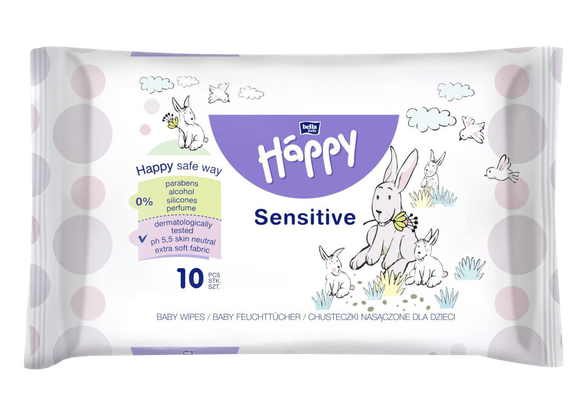 HAPPY   Sensitive влажные салфетки, 10 шт.