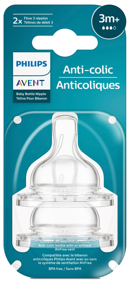 PHILIPS Avent Anti-Colic 3m+ knupis, 2 gab.