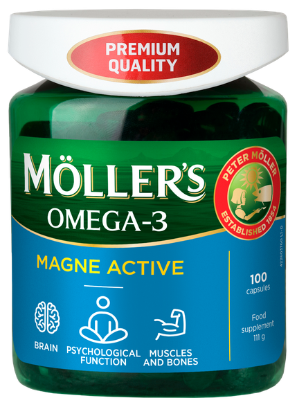 MOLLERS Omega 3 Magne Active mīkstās kapsulas, 100 gab.