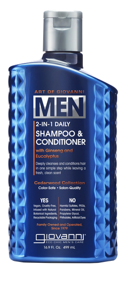 GIOVANNI Men 2-In-1 Daily with Ginseng & Eucalyptus šampūns-kondicionieris, 499 ml