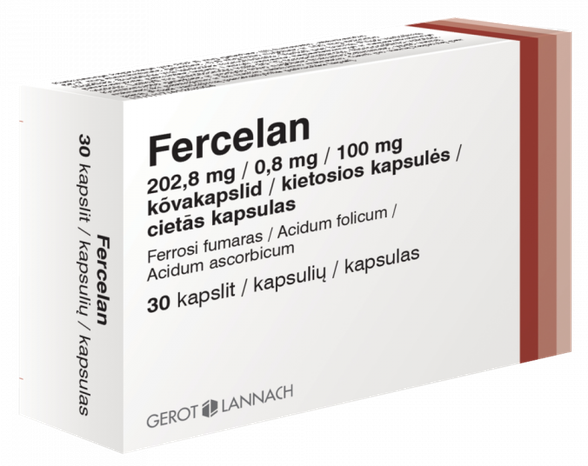FERCELAN 202,8 mg/0,8 mg/100 mg cietās kapsulas, 30 gab.