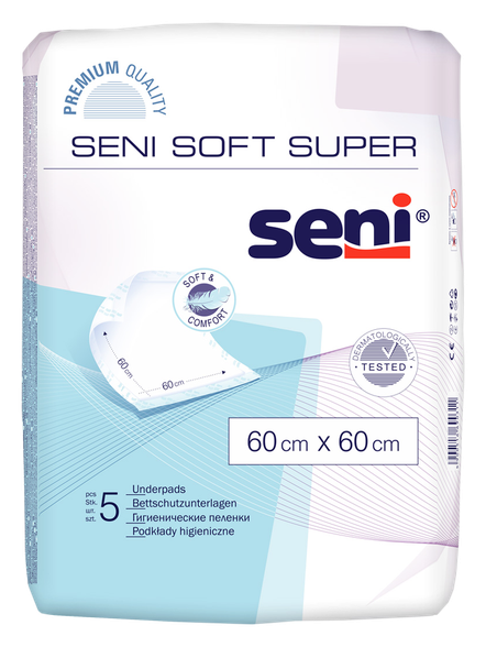 SENI Soft Super 60 x 60 cm absorbent bed pad, 5 pcs.