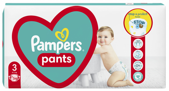 PAMPERS Maxi Pack 3 (6-11 kg) nappy pants, 56 pcs.
