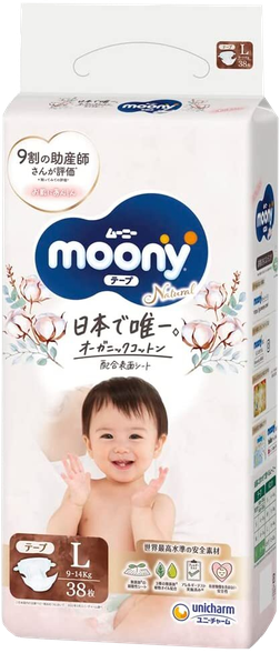 MOONY Natural L (9-14кг) подгузники, 38 шт.