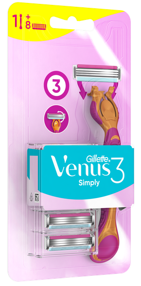 GILLETTE Venus 3 Simply 8 replacement cassettes +  razor, 1 pcs.