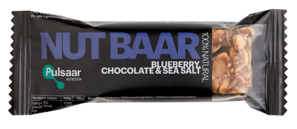 PULSAAR NUTRITION With Chocolate Coating, Assorted Nuts, Sea Salt and Blueberries bar, 40 g