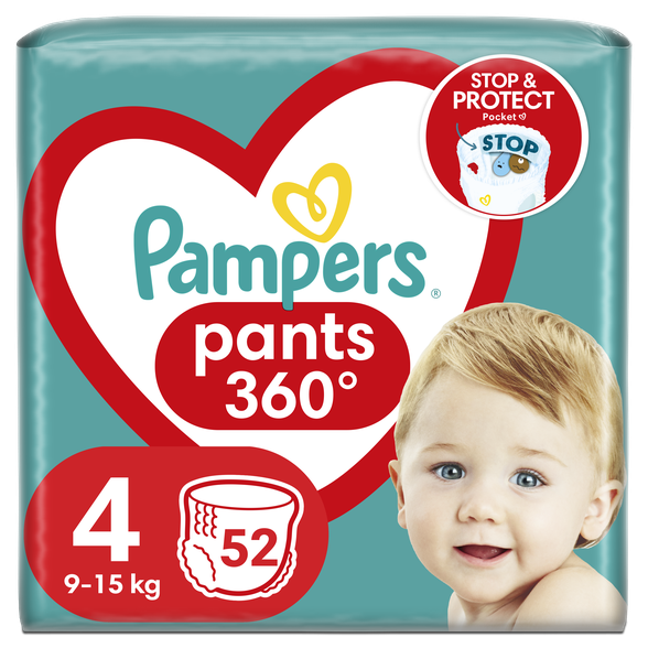 PAMPERS Pants-4 (9-15 kg) biksītes, 52 gab.