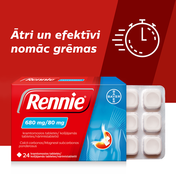 RENNIE 680 mg/80 mg tabletes, 24 gab.