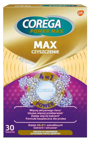 COREGA Max Clean tabletes zobu protēžu tīrīšanai, 30 gab.