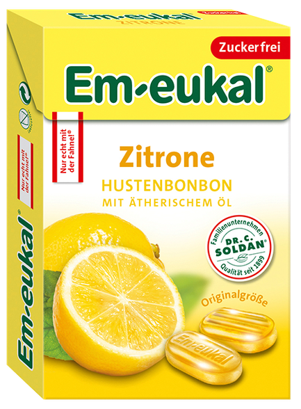 EM-EUKAL Lemon sugar-free, kastītē konfektes, 50 g