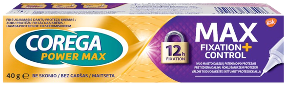 COREGA Max Fixation + Control крем для фиксации зубных протезов, 40 г