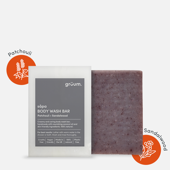 GRUUM Sapa Zero Plastic - Patchouli & Sandalwood ziepes, 95 g