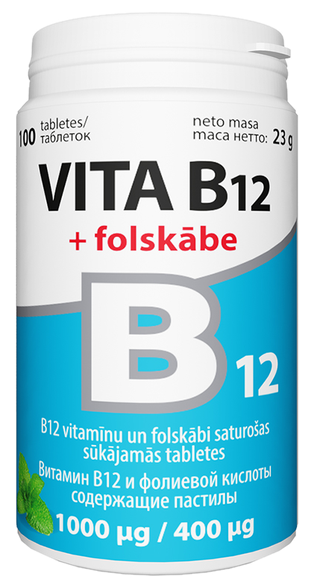 VITA B12 + folic acid 1000 µg /400 µg lozenges, 100 pcs.