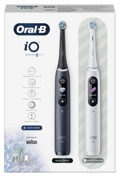 ORAL-B iO8 Duo Black + White elektriskā zobu birste, 2 gab.