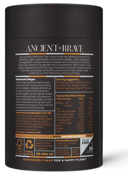 ANCIENT+BRAVE Cacao Ritual Cacao + Collagen pulveris, 250 g