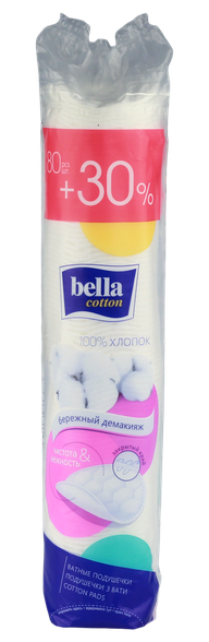 BELLA Cotton +30 % cotton pads, 80 pcs.