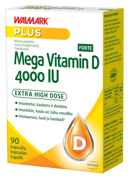 WALMARK   Mega D3 vitamīni 4000 IU Forte kapsulas, 90 gab.