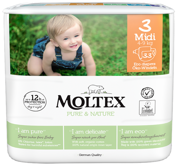 MOLTEX Eco Pure & Nature 3 Midi (4-9 kg) diapers, 33 pcs.