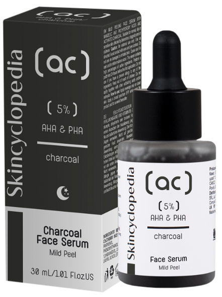 SKINCYCLOPEDIA Charcoal with 5% AHA + PHA Complex pīlinga serums, 30 ml