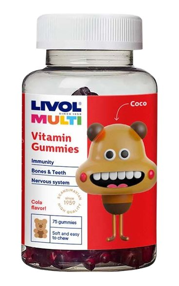 LIVOL  Multi vitamīni ar kolas garšu želejas lācīši, 75 gab.