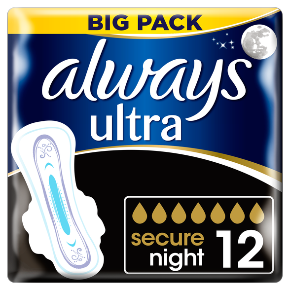 ALWAYS  Ultra Secure Night higiēniskās paketes, 12 gab.