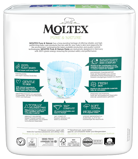MOLTEX Eco Pure & Nature 4 Maxi (7-12 kg) biksītes, 22 gab.