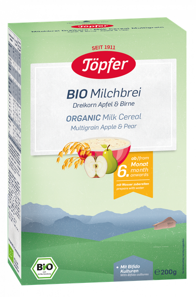 TOPFER From 6 Months Old Various Grains With Apples And Pears Bio Milk porridge, 200 g