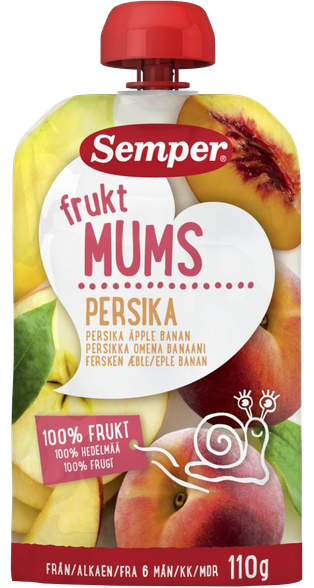 SEMPER Frukt Mums 6 м. с персиком пюре, 110 г