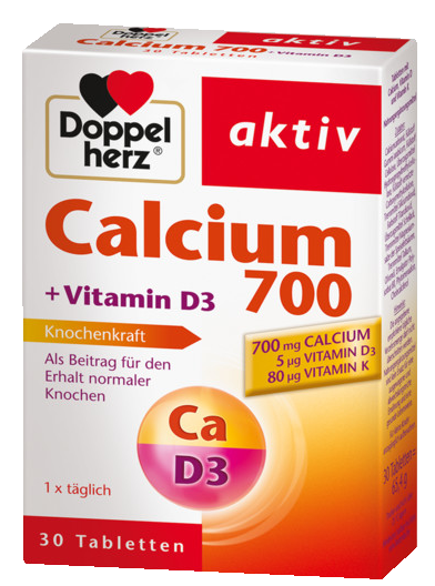 DOPPELHERZ Calcium 700 + Vitamin D3 tabletes, 30 gab.