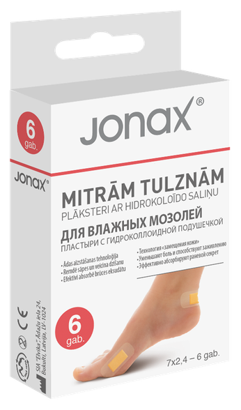 JONAX 7 x 2.4 см пластыри от влажных мозолей, 6 шт.