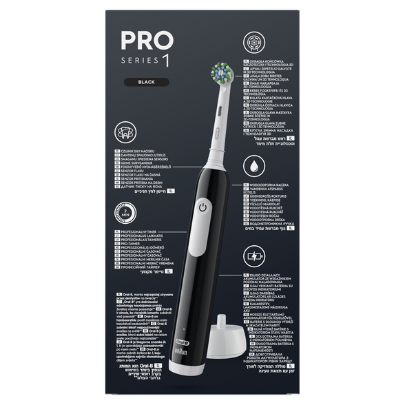 ORAL-B Pro 1 Black ar ceļojumu futrāli elektriskā zobu birste, 1 gab.