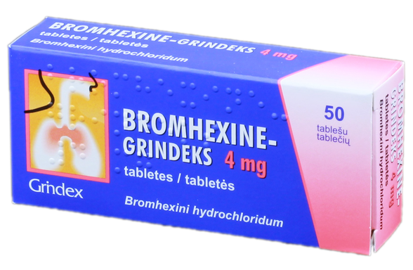 BROMHEXINE GRINDEKS 4 mg tabletes, 50 gab.