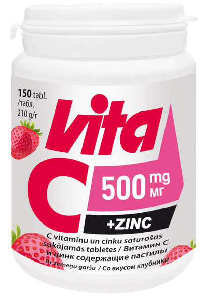 VITA C 500 mg + Zinc sūkājamās tabletes, 150 gab.