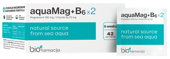 BIOFARMACIJA aquaMag+B6 x2 pulveris, 42 gab.