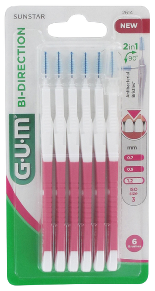 GUM BI-Direction 1,2 mm zobstarpu birstīte, 6 gab.
