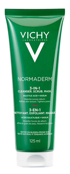 VICHY Normaderm 3in1 - Cleanser, Scrub, Mask attīrošs līdzeklis, 125 ml