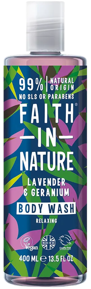 FAITH IN NATURE Lavender & Geranium dušas želeja, 400 ml