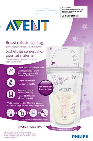 PHILIPS Avent 180 мл пакеты для хранения грудного молока, 25 шт.