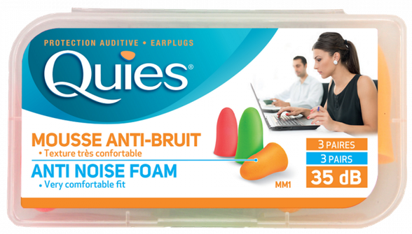 QUIES Colored Polyurethane Foam ear plugs, 6 pcs.