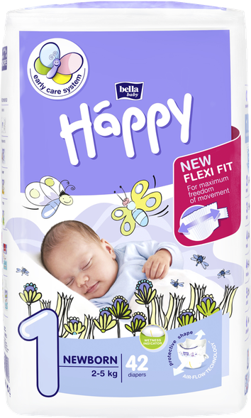 HAPPY   Newborn  size 1, 2-5 kg diapers, 42 pcs.