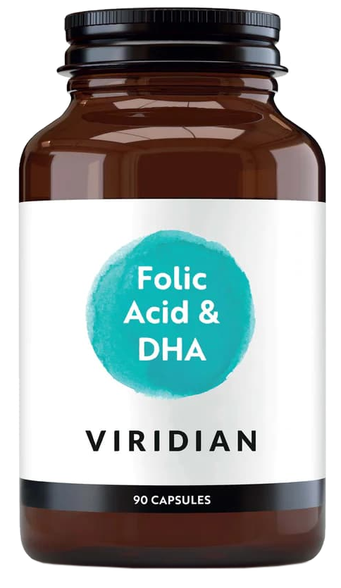 VIRIDIAN Folic Acid & DHA kapsulas, 90 gab.